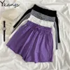 Casual Purple High midjeshorts Vintage Zipper Drawstring Loose Wide Leg Sports Pant Harajuku Basic Korean Clothes 210619