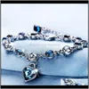 Drop Delivery 2021 Luxury Austrian Crystal Armband Full Blue Diamond Heart of the Sea Love Rhinestone Fashion Sier Plated Charm smycken Gif