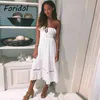 Lace Up Weißes Kleid Langes Frühlings-Sommer-Frauen-Strandkleid Elegantes schulterfreies Maxikleid Vestidos De Mujer 210415