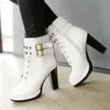 Meotina Kadın Ayak Bileği Çizmeler Sonbahar Toka Platformu Tıknaz Topuklu Kısa Çizmeler Fermuar Aşırı Yüksek Topuk Ayakkabı Bayan Kış Boyutu 33-40 210608