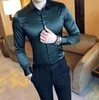 Luxe Tuxedo Shirt Mannen Groen Wit Zwart Shinny Satin Shirt 95% Rayon 5% Spandex Banket Party Wedding Chemise Homme