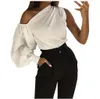 Femmes grande taille asymétrique sans bretelles solide hauts minces Blouse pull chemises Blusas Mujer De Moda 2021 Femmes X0521