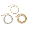 Vintage 3pcs Hot Selling Crystal Tennis Chain Bacelets på Hand Pulseira Kubansk Curb Link Bangles Par Vänner Smycken