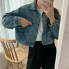 Women's Jackets Cropped Denim Women Turn Down Collar Long Sleeve Vintage Coat Pocket Loose Outwear Single Breasted Harajuku X189