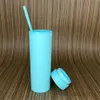 16oz 480ml AS Skinny Tumbler Plastic Frosted Slim Matt Coating Mug With Straw Lid 2-Wall Insulated Juice Cup Water Bottle Glass BPA-free