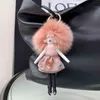 Echte vossenbont pompom pluizige pop sleutelhanger rugzak baby geschenken zacht speelgoed met hanger sleutel portemonnee tassen hanger voor meisje vrouwen kinderen