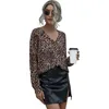 Camicette da donna Camicie da donna Stampa leopardata Scollo a V profondo Top a maniche lunghe Donna Pieghe casuali Allentato Streetwear Donna Elegante Ufficio