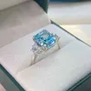 OEVAS 100 % 925 Sterling Silber Aquamarin Eheringe für Frauen funkelnder High Carbon Diamond Engagement Party Edlen Schmuck 211217