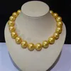 Tremendous Big Sweater chain Golden White 14MM AAA ROUND SOUTH SEA GENUINE PEARL NECKLACE round jewelry women Wonderful