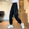 Werueruyu Spring Women Black Army Cargo Byxor Hip Hop Sashes Byxor Bf Harajuku Joggers Hög midja Oavsett Lossa Casual 210608