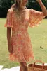 Casual Backless Boho Beach Dress Kvinnor Kläder Kortärmad Sommar Lady Mini Vestido Feminino Sundress Chic Kläder 210427