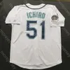 Ichiro Suzuki Jersey 3000th Hit Patch Crema Gris Verde Azul marino Blanco Rayas Fans Jugador Jersey Blue Wave jersey Tamaño S-3XL