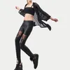 High Quality wholesale Punk Black faux leather gothic lace Legging women bandage lace up leggings pants trousers 210518