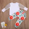 1-5y criança criança garoto meninas flor roupas conjunto moda malha manga comprida t camisa floral calças crianças outfits outono 210515