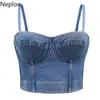 Neploe Crop Top Women Tank Summer Sexy Camis Push Up Denim Bra Backless Bustier Party Club Vest Woman Clothes 1C292 210423