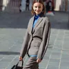 AEL Cinza Solta Rua Desgaste Senhoras Escritório Blazer Top Manga Longa Fit Minimalista Casual Mulheres Primavera 211122