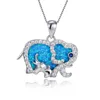 Hängsmycke halsband Kvinna Söt Elephant Halsband Vit Blå Opal Animal för Kvinnor Bröllop Rose Gold Silver Color Chain