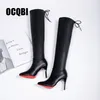 Buty dla kobiet buty wysokie obcasy czerwone dno nad buty do kolan skórzana moda uroda panie Long Bootie Rozmiar 35-39 220310