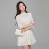 Arrivée coréenne femmes dentelle chemises blouses haut + taille haute jupes courtes luxe maille chic bureau dame 2 pièces ensemble costume 210529