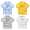 Summer Children's Clothing Baby Candy Color Turn Down Collar Cartoon Character Kids Boy Car Short Sleeve Cotton T-Shirt 210529