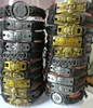 20PCS Men Assorted Skull Pattern Leather Alloy Bronze Bracelets Wristbands Bangles Cuff Punk Cool Jewelry Party Wholesale Wrist