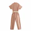 Spring Women Jumpsuit Belt Notched Collar Jumpsuits Female Fashion Casual Clothes 210517