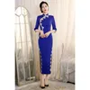 Ropa étnica Sexy encaje con cuentas vestido de noche chino elegante delgado largo cheongsam vintage mejorado casual qipao vestidos tamaño S-4XL otoño