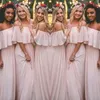 Pink Brautjungfer kleidet sich von der Schulter Chiffon bodenlange Falten gerissene Trauzeugin -Kleid -Kleid -Strand -Hochzeits -Gastparty Weage Vestido 403