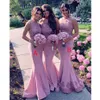 Blush Pink Mermaid Bridesmaid Dresses Halter Beaded Floor Length 2021 Newest African Plus Size Maid of Honor Gown Wedding Guest