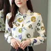 Blusa Moda Kobiety Bluzka Koszula Koreańskie Topy Jesień Z Długim Rękawem Flower Print Office Feminine Szyfon 800F 210420