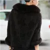 가을 겨울 숙녀의 정품 니트 밍크 모피 Shawls 칼라 여성 랩 브라 케이프 코트 재킷 211129