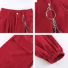 Streetwear Red Y2K Pantalon en velours côtelé pour femmes Joggers Chaîne Mode Nouveau Automne Harajuku Cargo Pantalon de survêtement taille haute 210415