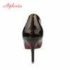 Aphixta 10cm Stiletto Heels Pumps女性の靴尖ったつま先のパテントレザーウェディングパーティードレス履物の靴女性プラスサイズ48 K731