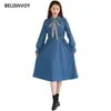 Mulheres outono inverno galduroy vestido de mangas compridas giro colarinho fita sólida vintage romântico camisa midi 210520