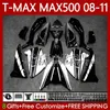 Kit de corpo para yamaha tmax preto branco max 500 xp500 max-500 T 2008-2011 bodywork 107NO.102 tmax-500 tmax500 T-MAX500 2008 2009 2010 2011 MAX500 08 09 10 11 Feeding do OEM