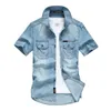Chemises en jean pour hommes d'été bleu poche à manches courtes chemises décontractées 100% coton mince haute qualité hauts respirant Camisa Masculina 210603