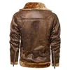 Veste de vol hommes col en fourrure veste en cuir PU hommes noir marron Vintage manteau mâle hiver épaissir chaud polaire Bomber veste Parkas 2209T