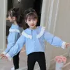 女の子パッチワークレースネック子供のシャツの春秋の子供服6 8 10 12 14 210527