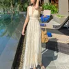 Sommar Kvinnor Jumpsuit Rompers Wide Leg Pants V Neck Lace Up Sexig Backless Beach Jumpsuits 210415