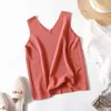 Johnature Women Knitting Summer Tank Summer V-Neck Sleeveless 6 Color Korean Style Female Clothing Loose Tank Top 210521