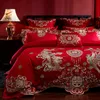 Bedding Sets High-end Gold Phoenix Loong Embroidery Chinese Wedding 100% Cotton Red Set Duvet Cover Bed Sheet Bedspread Pillowcases