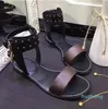 Moda-Klasik Bayan Popüler Terlik Deri Sandal Terlik Çarpıcı Gladyatör Stil Deri Taban Düz Tuval Düz Sandalet Ayakkabı