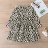 Crianças crianças bebê meninas vestido leopardo impressão manga longa folha de lótus redondo vestido de pescoço moda crianças vestido roupas q0716