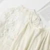 Dentelle Fleur Mesh Femmes Robe Été Lanterne Manches Blanc Longue es Pour Fête Vintage Femme 2 Pièces Ensembles 12041 210512