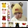 冬のビーニー子供の幼児生まれの赤ちゃんのねじれニット帽子の頭蓋骨の2つのダブルPOMの毛皮のボールビーニー男の子の女の子かぎ針編みDX3Ac 1bey3