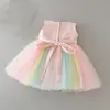 Dziewczyna Dresses Hurtownie Dzieci Rainbow Baby Girl Dress Princess Chrzci Christening Birthday Party Wedding Frocks 1 Lata Infant Vestidos W5