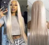 Celebrity Lace Front Wig #60 Blond Silkesly rak 10A klass Brasiliansk jungfrulig mänsklig hår Full spetsar för kvinna Fast Express -leverans