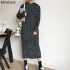 Coréen tricoté à capuche femmes pull longue robe automne hiver épaissir chaud robes droites décontracté mode solide Vestidos 210518