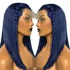 Perruque Lace Front Wig synthétique sans colle, cheveux longs et lisses, couleur bleue, avec raie centrale, pre-plucked, pour femmes noires, 9704279