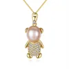 Fascino alla moda Simpatico orsetto a forma di perla con pendente in zircone cubico Collana con catena a catena in argento sterling 925 per donna